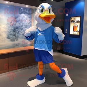 Blue Geese mascot costume character dressed with a Running Shorts and Scarf clips