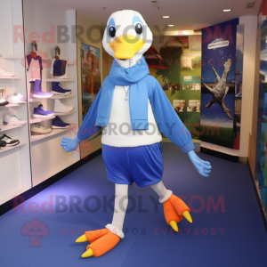 Blue Geese mascot costume character dressed with a Running Shorts and Scarf clips