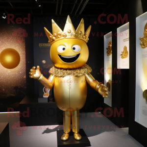 Gold King mascot costume character dressed with a Suit Jacket and Hairpins