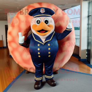 Navy Donut mascot costume character dressed with a Dress Pants and Cufflinks