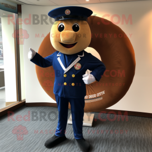 Navy Donut mascot costume character dressed with a Dress Pants and Cufflinks