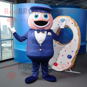 Navy Donut mascot costume character dressed with a Dress Pants and Cufflinks