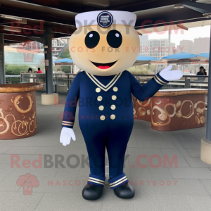 Navy Donut mascot costume character dressed with a Dress Pants and Cufflinks