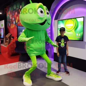 Lime Green Stingray mascot costume character dressed with a Skinny Jeans and Watches