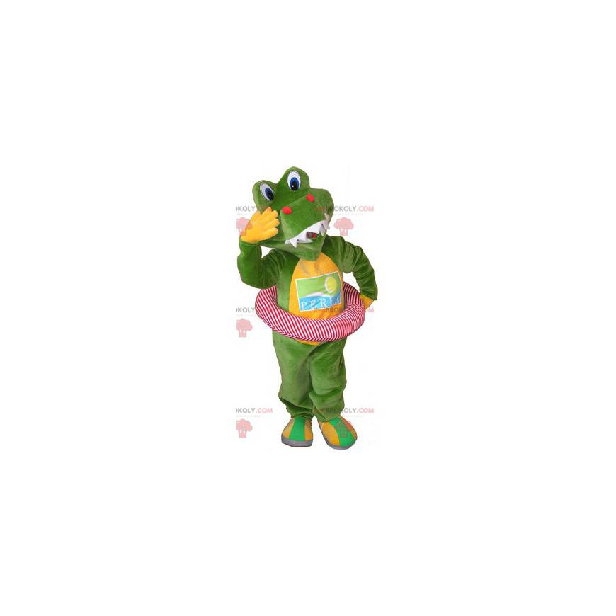 Mascota de cocodrilo verde y amarillo con una boya - Mascota de cocodrilo verde y amarillo con una boya -