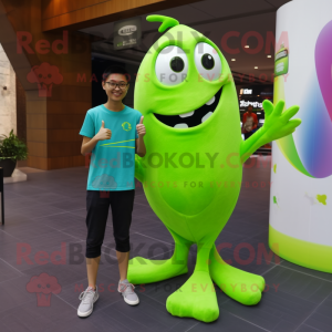 Lime Green Stingray mascot costume character dressed with a Skinny Jeans and Watches