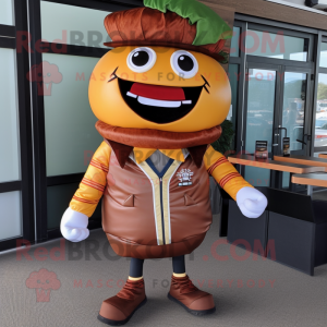 Rust Hamburger mascot costume character dressed with a Jacket and Ties