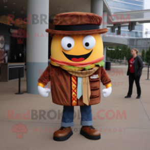 Rust Hamburger mascot costume character dressed with a Jacket and Ties