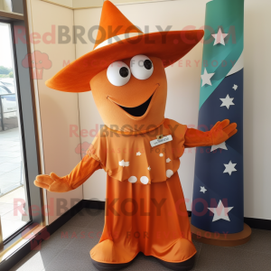 Rust Starfish mascot costume character dressed with a Maxi Dress and Hats