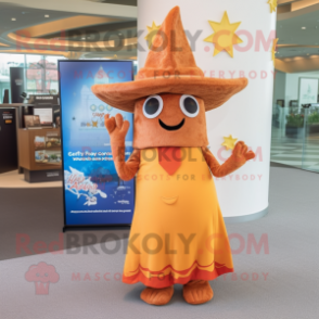 Rust Starfish mascot costume character dressed with a Maxi Dress and Hats