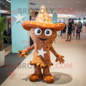 Rust Starfish mascot costume character dressed with a Maxi Dress and Hats