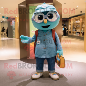 Teal Doctor mascot costume character dressed with a Denim Shorts and Scarves