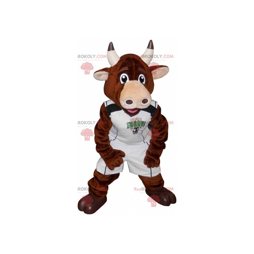 Hnědý kráva býk maskot ve sportovním oblečení - Redbrokoly.com
