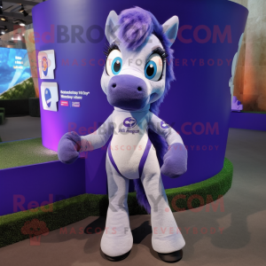 Lavender Mare mascot costume character dressed with a Rash Guard and Bracelets