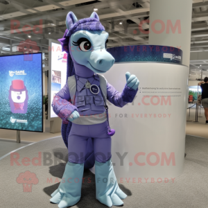 Lavender Mare mascot costume character dressed with a Rash Guard and Bracelets