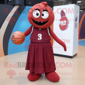 Maroon Basketball Ball mascot costume character dressed with a Maxi Dress and Lapel pins