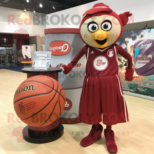 Maroon Basketball Ball mascot costume character dressed with a Maxi Dress and Lapel pins