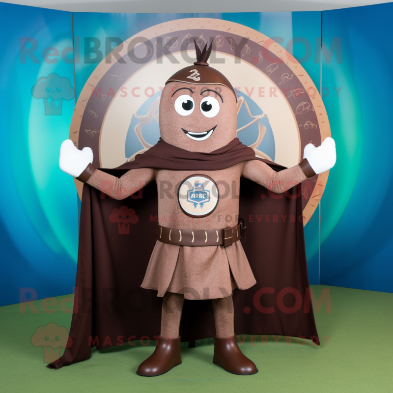 Brown Celtic Shield mascot costume character dressed with a Romper and Scarf clips Brown Celtic Shield mascot costume character dressed with a Romper and Scarf clips