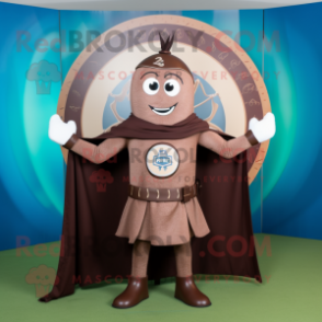 Brown Celtic Shield mascot costume character dressed with a Romper and Scarf clips