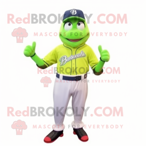 Lime Green Baseball Glove mascot costume character dressed with a Skinny Jeans and Bow ties