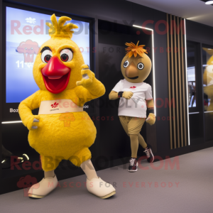 Gold Rooster maskot kostume...