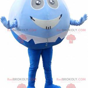 Mascote redondo e engraçado do boneco de neve azul e branco -