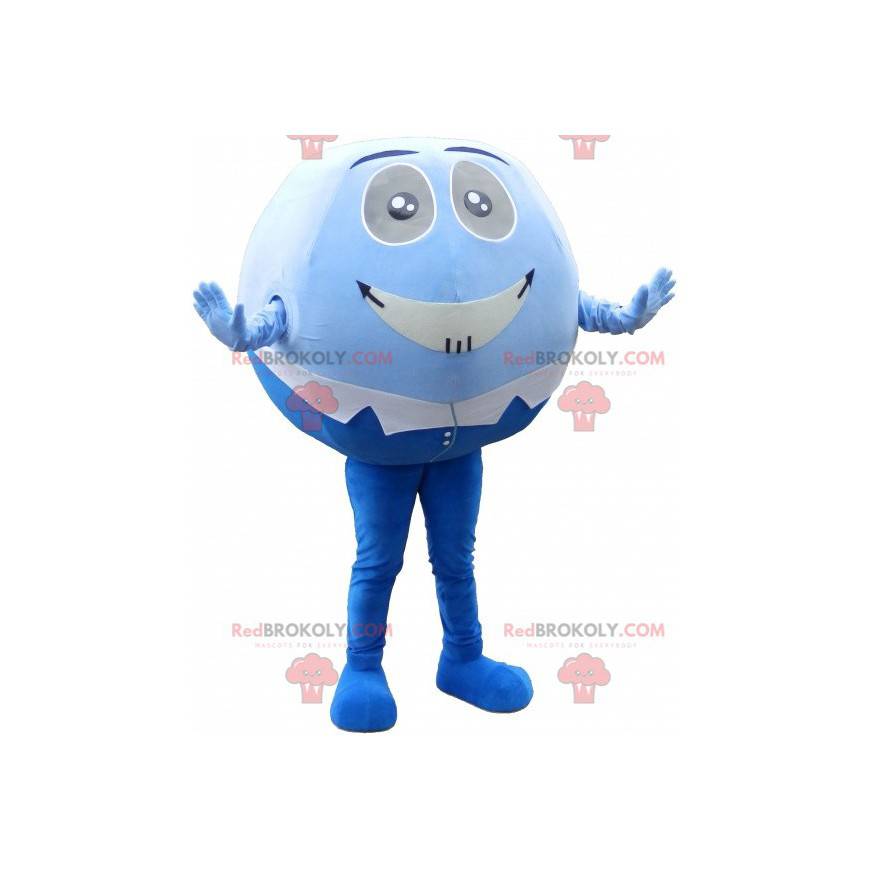 Mascotte de bonhomme bleu et blanc tout rond et rigolo -