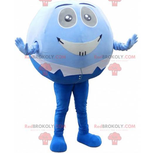 Mascotte de bonhomme bleu et blanc tout rond et rigolo -