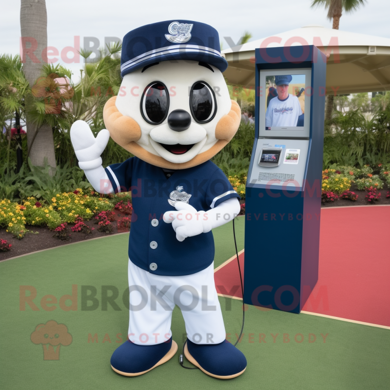 Navy Phone mascot costume character dressed with a Baseball Tee and Headbands Navy Phone mascot costume character dressed with a Baseball Tee and Headbands