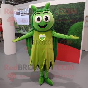 Olive Superhero mascot costume character dressed with a Midi Dress and Bracelets