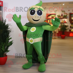 Olive Superhero mascot costume character dressed with a Midi Dress and Bracelets