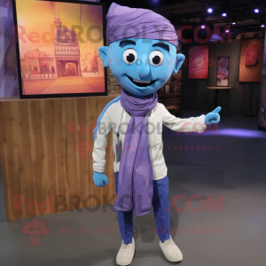 Lavender Tikka Masala mascot costume character dressed with a Chambray Shirt and Scarves