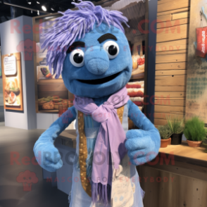 Lavender Tikka Masala mascot costume character dressed with a Chambray Shirt and Scarves