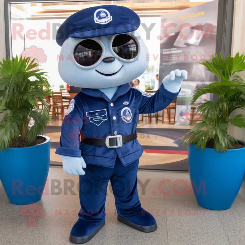Navy Ceviche mascot costume character dressed with a Mom Jeans and Smartwatches Navy Ceviche mascot costume character dressed with a Mom Jeans and Smartwatches