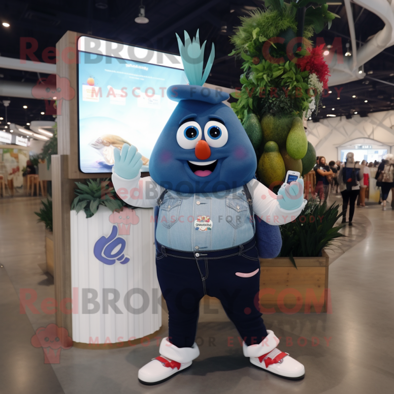Navy Ceviche mascot costume character dressed with a Mom Jeans and Smartwatches Navy Ceviche mascot costume character dressed with a Mom Jeans and Smartwatches
