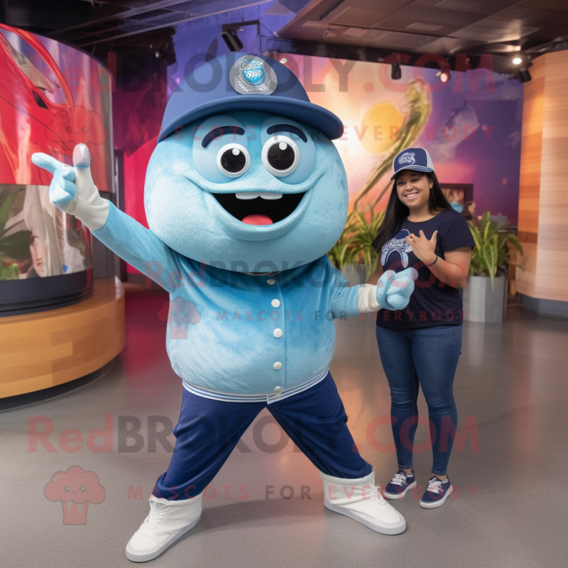 Navy Ceviche mascot costume character dressed with a Mom Jeans and Smartwatches Navy Ceviche mascot costume character dressed with a Mom Jeans and Smartwatches