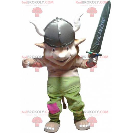 Gnomo goblin mascote em traje de viking - Redbrokoly.com