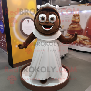 Brown Plate Spinner mascot costume character dressed with a Wedding Dress and Anklets