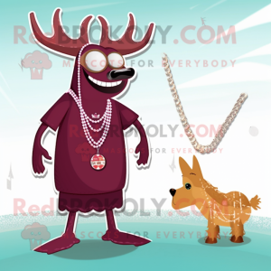 Maroon Elk mascot costume character dressed with a One-Piece Swimsuit and Necklaces