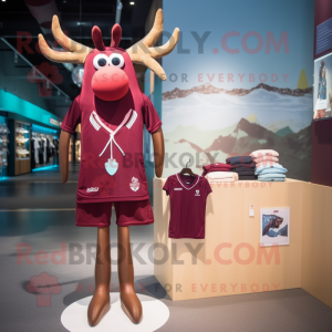 Maroon Elk mascot costume character dressed with a One-Piece Swimsuit and Necklaces