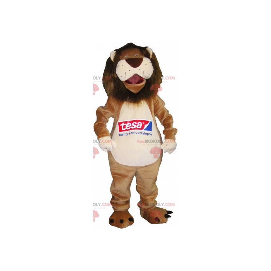 Sehr lustiges beige und weißes Löwenmaskottchen - Redbrokoly.com