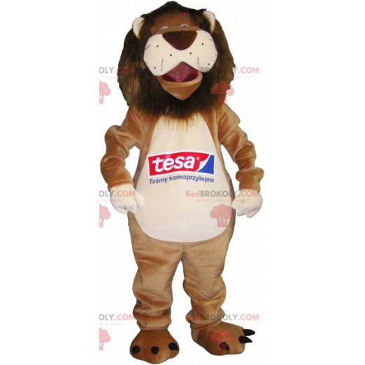 Mascotte leone beige e bianco molto divertente - Redbrokoly.com
