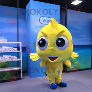 Lemon Yellow Betta Fish mascot costume character dressed with a Swimwear and Coin purses
