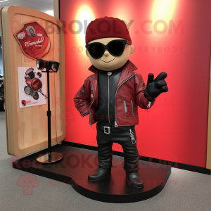 Red Hourglass mascot costume character dressed with a Leather Jacket and Sunglasses