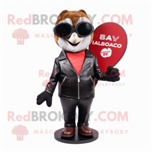 Red Hourglass mascot costume character dressed with a Leather Jacket and Sunglasses