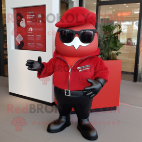 Red Hourglass mascot costume character dressed with a Leather Jacket and Sunglasses