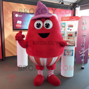 Red Ice Cream mascot costume character dressed with a Henley Shirt and Scarf clips
