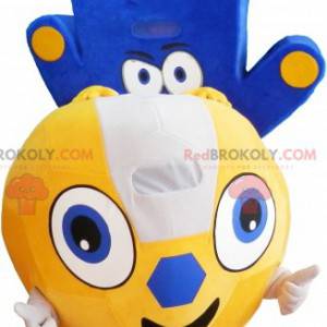 2 maskotar: en gul ballong och en blå hand - Redbrokoly.com