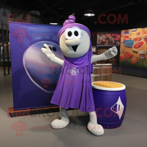 Purple Juggle mascot costume character dressed with a Tank Top and Shawls
