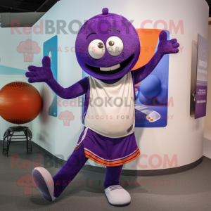 Purple Juggle mascot costume character dressed with a Tank Top and Shawls